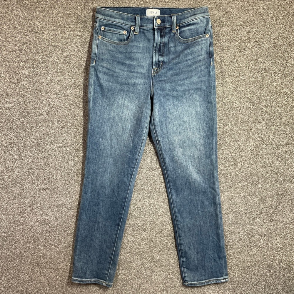 Pistola Haus High Rise Straight Leg Jeans Blue Denim 31